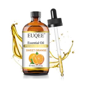 EUQEE 118ML Essential Oils with Glass Dropper|Aromatherapy, Humidifier, DIY Soap Jasmine Eucalyptus Vanilla Peppermint Aroma Oils (NET WT: 118ml, Color: Sweet Orange)