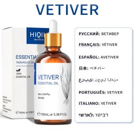 HIQILI 100ML Lavender Jasmine Rose Vanilla Mint Eucalyptus Lemon Essential Oils for Diffuser, Humidifier, Massage, Skin, Hair (NET WT: 100ml, Color: Vetiver)