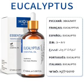 HIQILI 100ML Lavender Jasmine Rose Vanilla Mint Eucalyptus Lemon Essential Oils for Diffuser, Humidifier, Massage, Skin, Hair (NET WT: 100ml, Color: Eucalyptus)