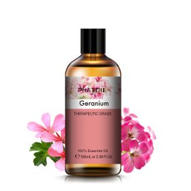 100ML Lavender Pure Natural Rose Essential Oils Humidifier Diffuser Vanilla Peppermint Cloves Tea Tree Ylang Lemon Aroma Oil (NET WT: 100ml, Color: Geranium)