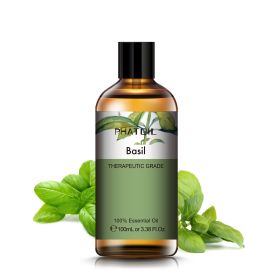100ML Lavender Pure Natural Rose Essential Oils Humidifier Diffuser Vanilla Peppermint Cloves Tea Tree Ylang Lemon Aroma Oil (NET WT: 100ml, Color: Basil)