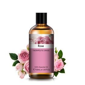 100ML Lavender Pure Natural Rose Essential Oils Humidifier Diffuser Vanilla Peppermint Cloves Tea Tree Ylang Lemon Aroma Oil (NET WT: 100ml, Color: Rose)
