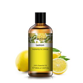 100ML Lavender Pure Natural Rose Essential Oils Humidifier Diffuser Vanilla Peppermint Cloves Tea Tree Ylang Lemon Aroma Oil (NET WT: 100ml, Color: Lemon)