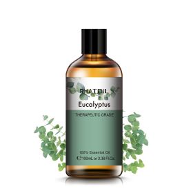 100ML Lavender Pure Natural Rose Essential Oils Humidifier Diffuser Vanilla Peppermint Cloves Tea Tree Ylang Lemon Aroma Oil (NET WT: 100ml, Color: Eucalyptus)