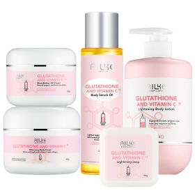 AILKE Vitamin C and Glutathione Skin Care Set, Antioxidant, Improve Rough Skin, Nourishing, Moisturizing Range for Face and Body (Color: 5 in1 set)