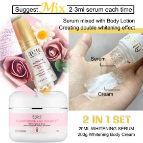AILKE Whitening Remove Black Spots Facial Skin Care Lotion Moisturizing Cream Body Glutathion Vitamin C Black Skin Face New Set (Color: 2 in 1 set(CREAM))