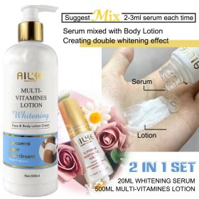 AILKE Whitening And Moisturizing Body Lotion, With Glutathione, Collagen, Vitamin C, For Face And Body Korean Skin Care Products (Color: 2 in 1 set Vitamines)