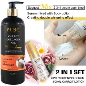 AILKE Super Bleaching Body Lotion,Black Spot Corrector,Use For Face And Body,Suitable For Black Skin,Korean Whitening Skin Care (Color: 2 in 1 set CARROT)