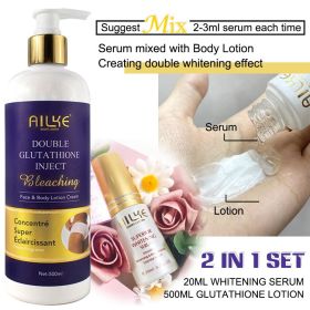 AILKE Super Bleaching Body Lotion,Black Spot Corrector,Use For Face And Body,Suitable For Black Skin,Korean Whitening Skin Care (Color: 2 in 1 set)
