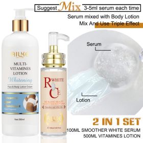 AILKE Super Bleaching Body Lotion,Black Spot Corrector,Use For Face And Body,Suitable For Black Skin,Korean Whitening Skin Care (Color: 100ML serum 2 in 1)